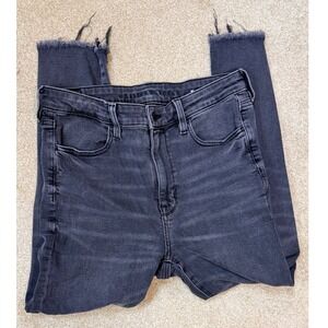 American Eagle High Waisted Jeggings Washed Black RawHem Distressed Skinny Jeans